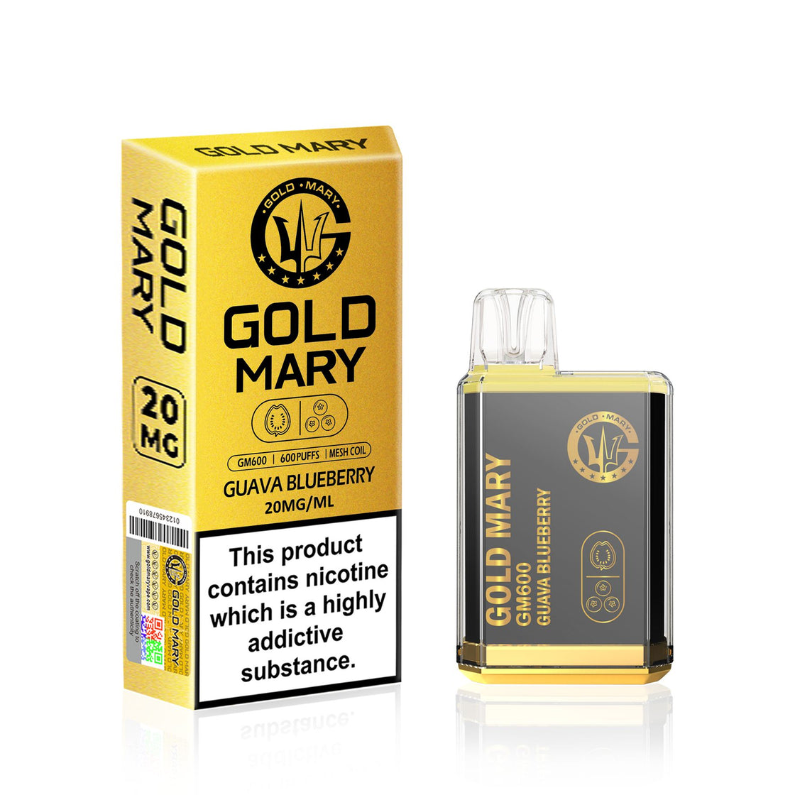 Gold Mary GM600 Disposable Vape Puff Bar Box of 10 - Guava Blueberry -Vapeuksupplier